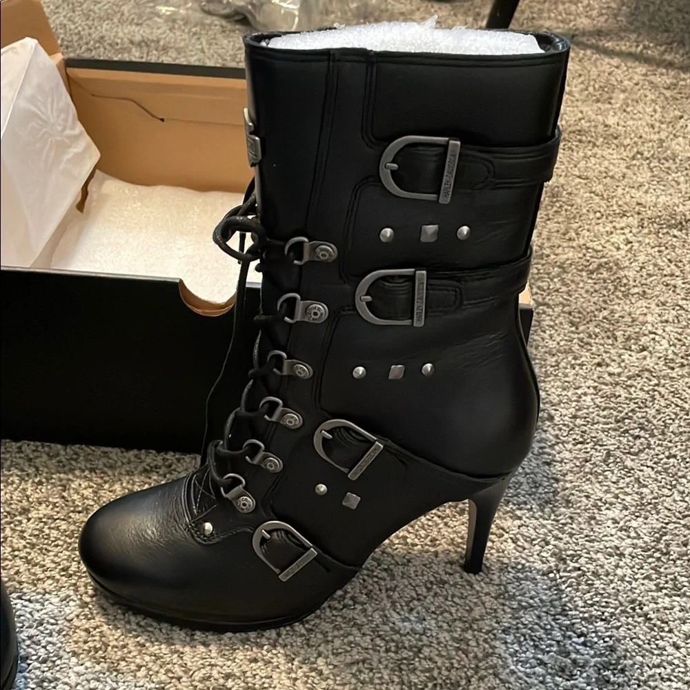 Harley-Davidson Black Combat Moto Boots with Buckle Straps-NWT - Picture 2 of 7